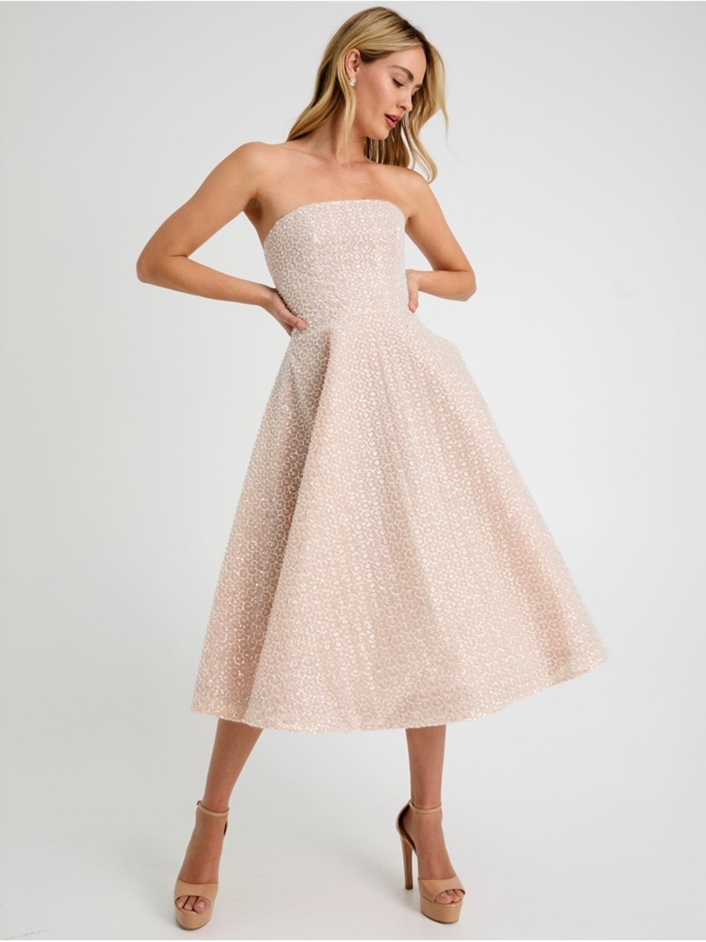 Helsi Vivi Strapless Beaded Midi Sheath Midi Dress in Ivory White Size XS NWT - Picture 3 of 9